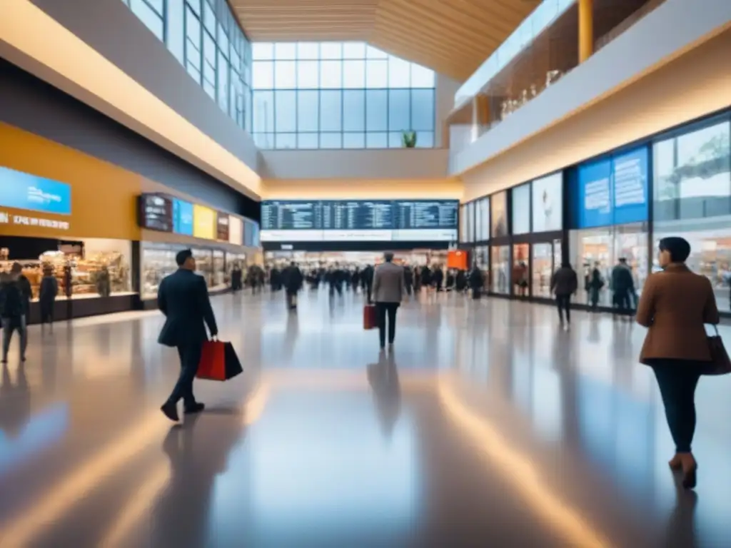 Centro comercial moderno: diversidad, prosperidad y diseño Renovación de centro comercial con diversidad de compradores y diseño moderno, reflejando prosperidad y aumento de valor