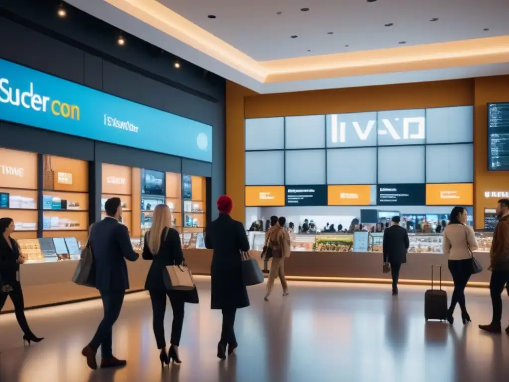 Centro comercial futurista: inversión y diversidad en acción Centro comercial futurista con ambiente innovador y diverso, reflejando la mejora de rentabilidad en inversiones en centros comerciales