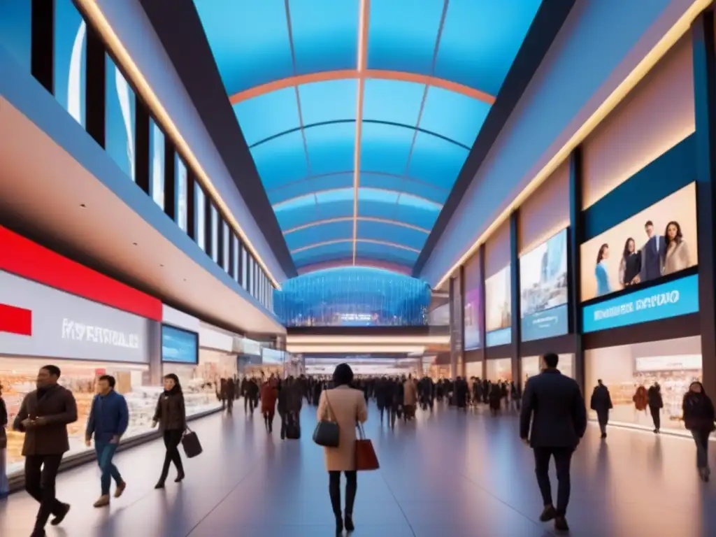 Centro comercial internacional futurista: inversión global Un centro comercial futurista internacional con diseño innovador y diversidad cultural, ideal para la inversión en centros comerciales extranjeros