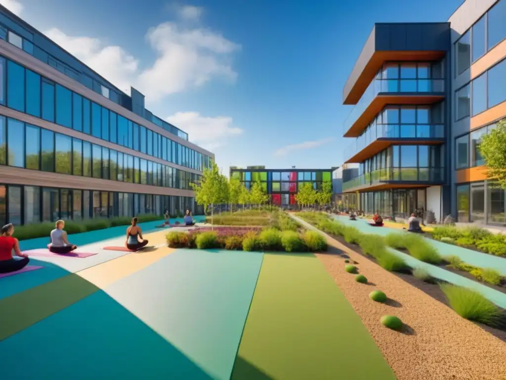 Centro comunitario moderno y vibrante en vecindario urbano Un centro comunitario vibrante y moderno en una animada zona urbana, con diseño arquitectónico elegante y diversas actividades