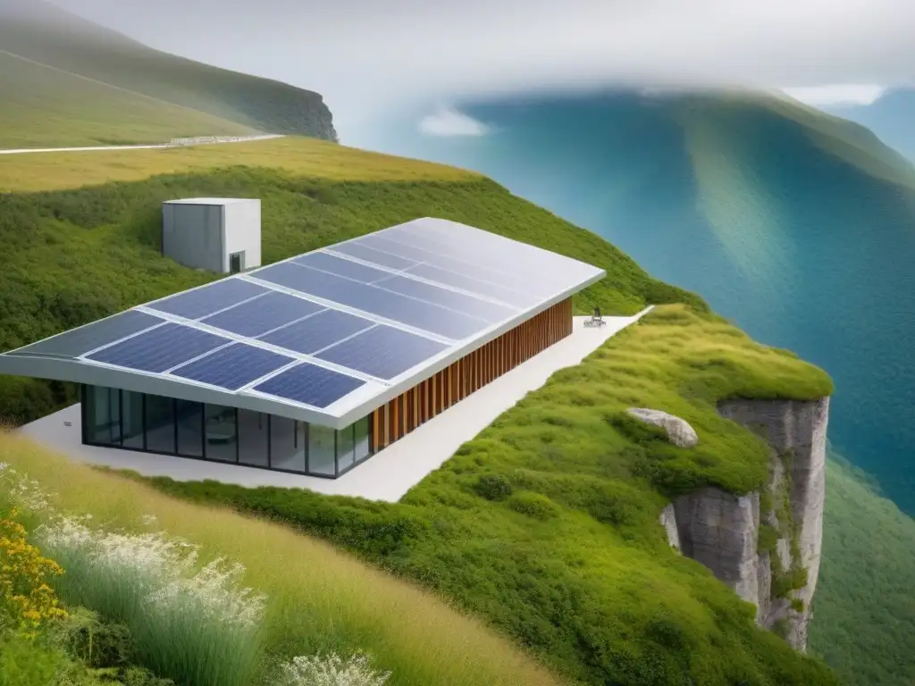 Centro de conservación futurista en el borde de un acantilado Un centro de conservación futurista en un acantilado, integrado con la naturaleza, científicos y tecnología