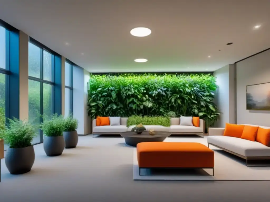 Interior de centro de rehabilitación moderno y sereno Un centro de rehabilitación moderno y sereno con equipamiento de última generación, iluminación ambiental suave, áreas de descanso cómodas y vegetación vibrante, transmitiendo una sensación de tranquilidad y progreso hacia la recuperación