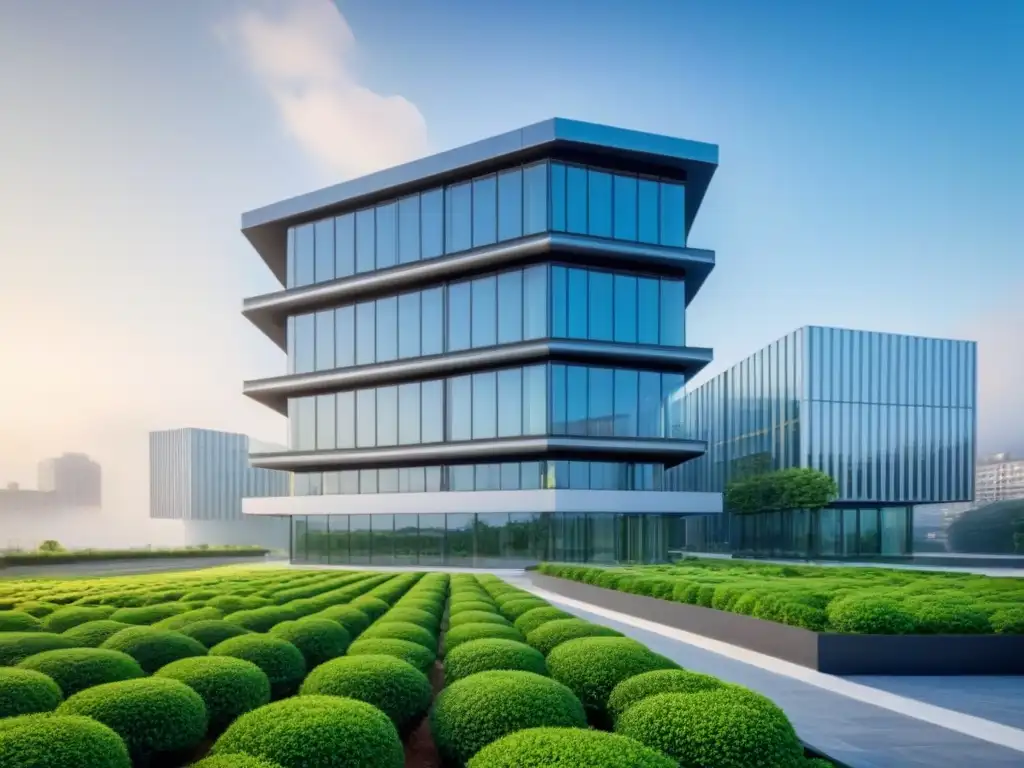 Edificio sustentable con diseño ecofriendly en la ciudad Certificaciones verdes para inversores inmobiliarios: Edificio moderno con elementos sostenibles y exuberante vegetación en la ciudad