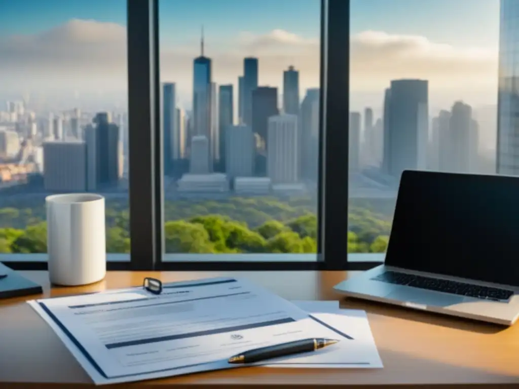 Certificado de Eficiencia Energética: Oficina moderna y sostenible Certificado de Eficiencia Energética en oficina moderna con vista a edificios energéticamente eficientes