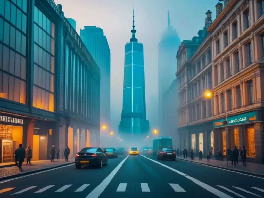 Contraste urbano: evolución entre historia y modernidad Una ciudad bulliciosa con contrastes entre edificios históricos y modernos, simbolizando la relación dinámica entre renovación y desarrollo urbano