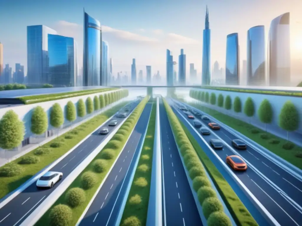Metrópolis futurista: MaaS revoluciona la ciudad Una ciudad futurista con edificios interconectados, espacios verdes y sistemas de transporte avanzados integrados