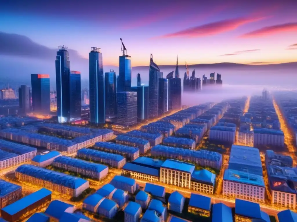 Metrópolis futurista: tecnología AI integrada en edificios Una ciudad futurista con tecnología AI integrada en edificios