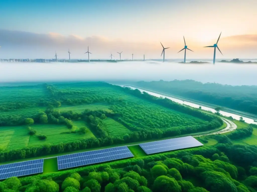 Metrópolis sostenible: armonía entre naturaleza y modernidad Ciudad futurista con materiales construcción sostenibles en arquitectura urbana integrada con naturaleza