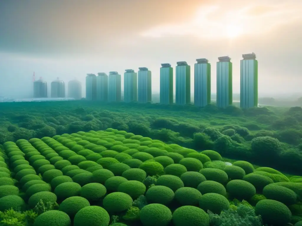 Una ciudad futurista con naturaleza integrada en arquitectura sostenible: Inversiones sostenibles en infraestructura verde