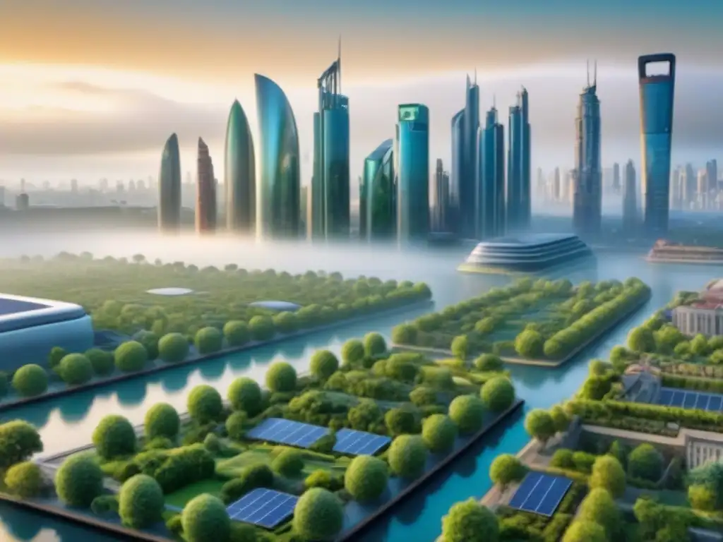 Ciudad del Futuro: Herencia y Tecnología Una ciudad futurista donde la conservación del patrimonio en zonas de riesgo se fusiona con la arquitectura innovadora y sostenible