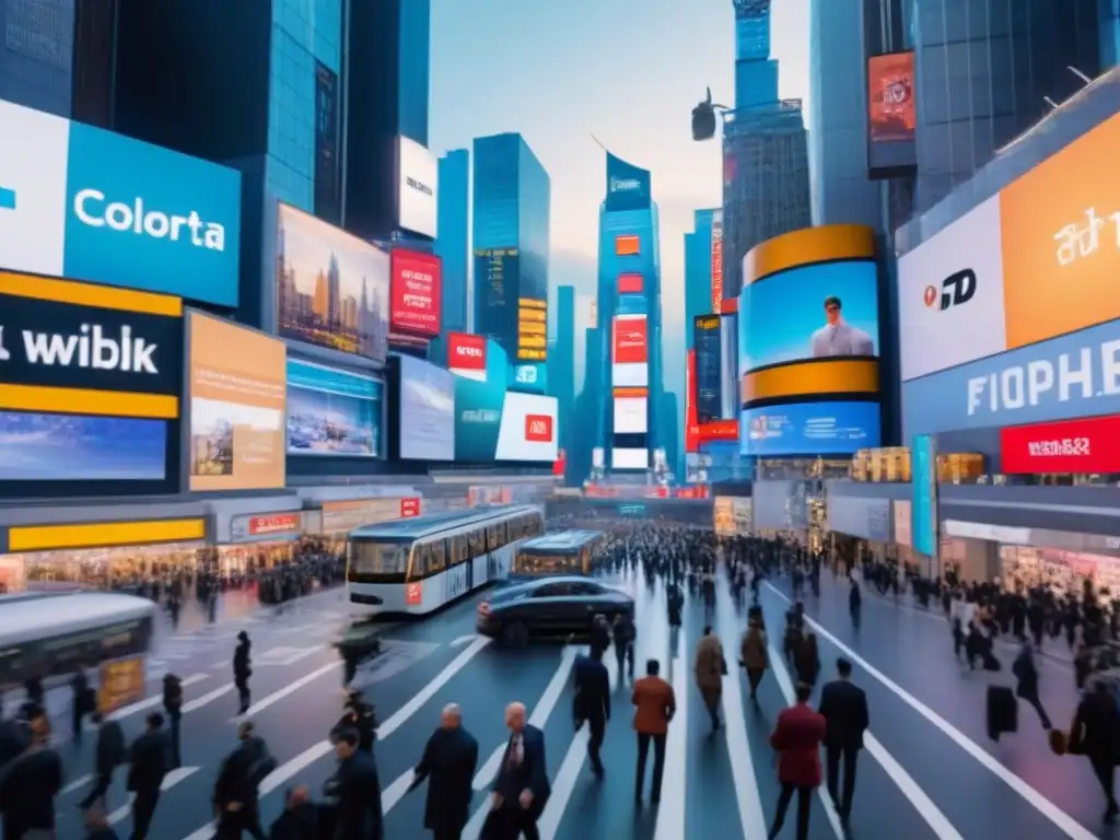 Metrópolis futurista: rascacielos, tecnología y diversidad urbana Una ciudad futurista con rascacielos y gente diversa en movimiento