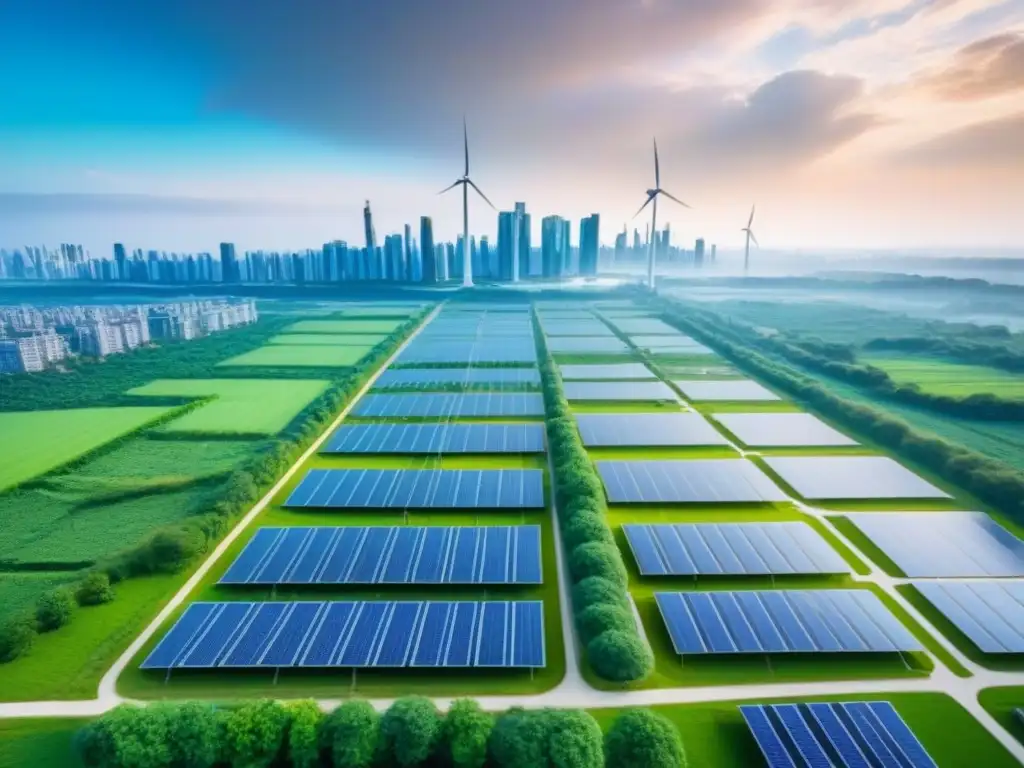Cityscape futurista sostenible: arquitectura verde y tecnología avanzada Una ciudad futurista y sostenible integrada con la naturaleza, simbolizando la armonía entre desarrollo urbano y conservación