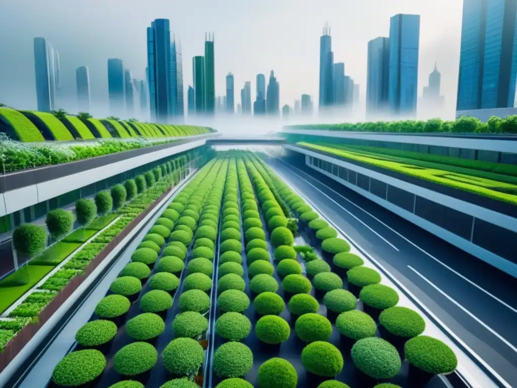 Metrópolis futurista eco-sostenible en 8k La ciudad del futuro con infraestructura verde: rascacielos, jardines verticales, paneles solares y espacios verdes entre arquitectura moderna