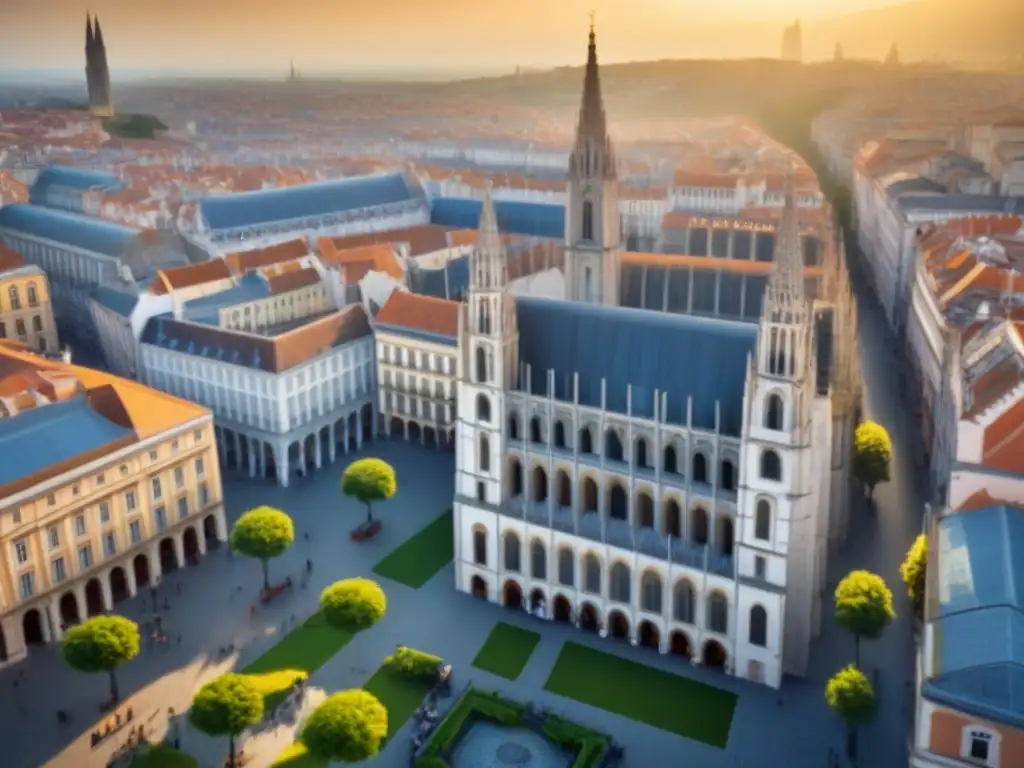 Centro histórico: fusión de arquitectura antigua y moderna Una ciudad histórica con arquitectura antigua y moderna, mercados vibrantes y cafés al aire libre