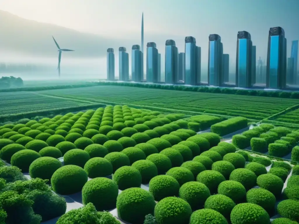 Metrópolis futurista: armonía entre naturaleza y tecnología verde Visión futurista de ciudad integrada con naturaleza y tecnología verde