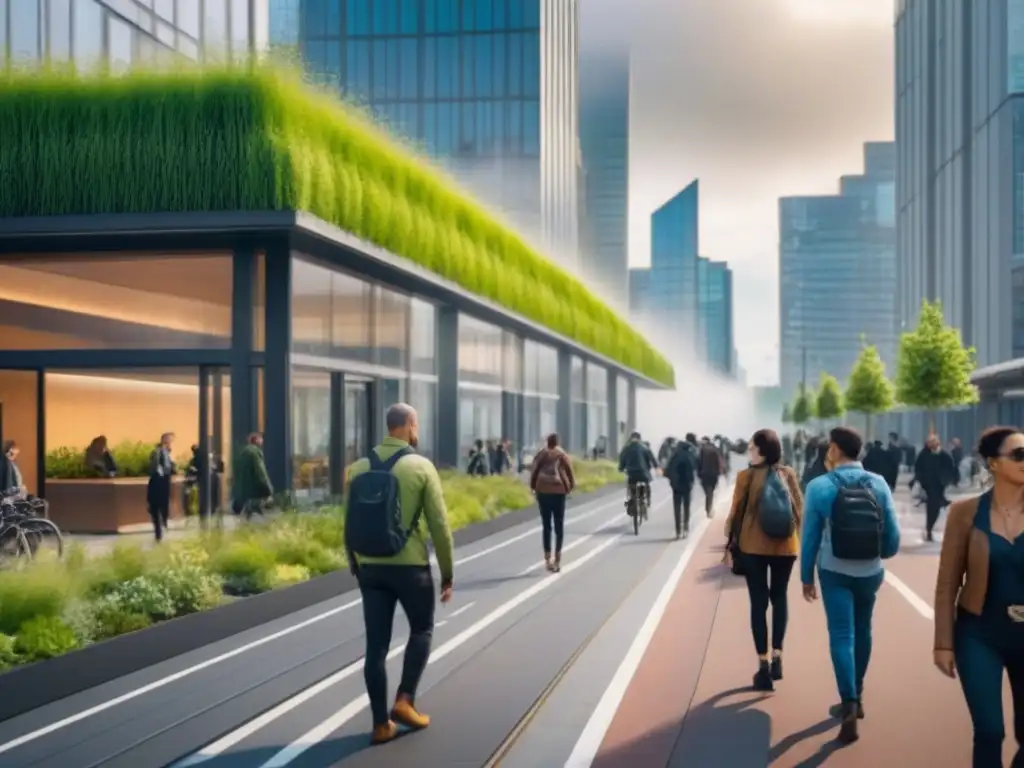 Metrópolis sostenible: ciudad moderna y vibrante con prácticas eco-friendly Una ciudad sostenible y vibrante, con desarrollos urbanos modernos y una economía local próspera