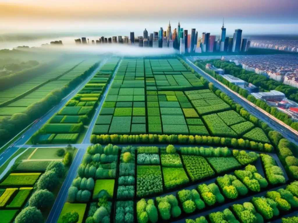 Transformación urbana: ciudad verde en armonía Una ciudad vibrante transformada por proyectos de infraestructura verde, con techos verdes y espacios urbanos integrados