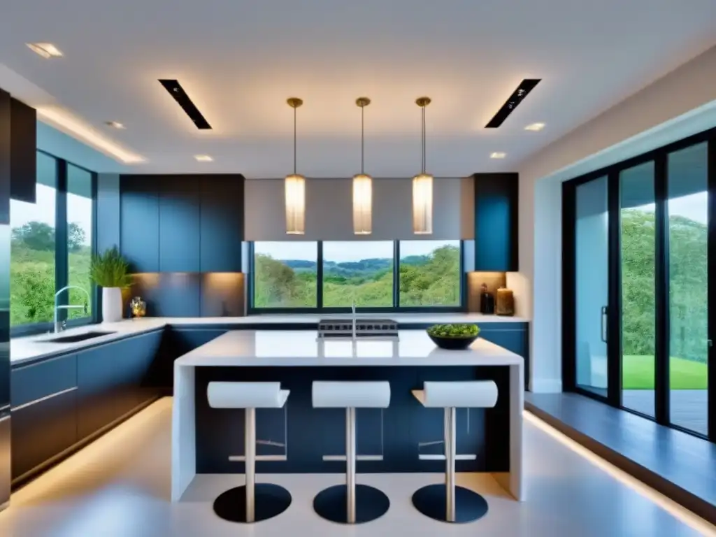 Cocina de lujo con mármol blanco y vistas panorámicas Cocina de lujo en propiedad exclusiva, con elegantes acabados en mármol y electrodomésticos de alta gama