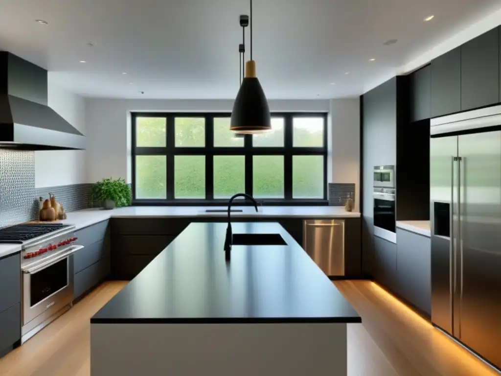 Cocina minimalista en edificio histórico renovado Cocina moderna en edificio histórico renovado con elementos contemporáneos