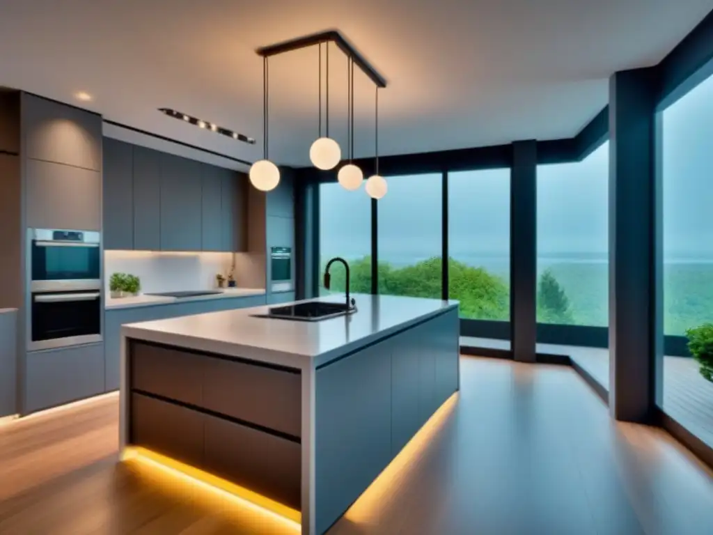 Cocina moderna con electrodomésticos de última generación y diseño minimalista Una cocina moderna y sofisticada con mejoras en hogar y seguro, diseño minimalista y luz natural