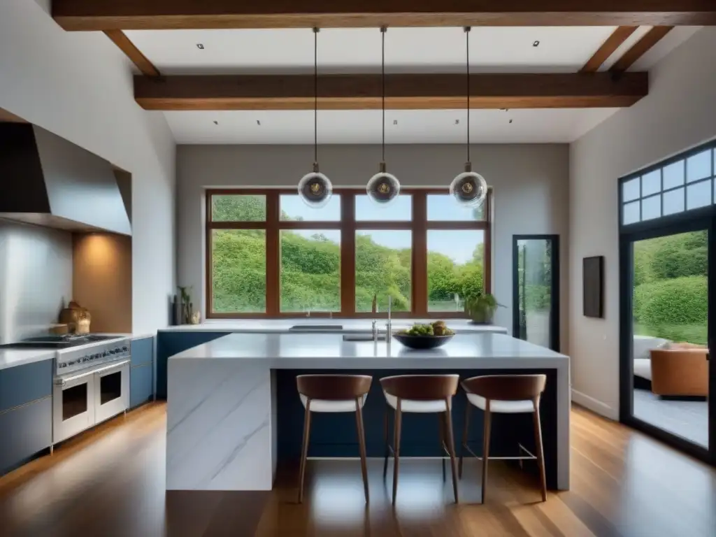 Cocina ultramoderna en propiedad histórica restaurada Cocina ultramoderna en una propiedad histórica restaurada, con elegantes electrodomésticos de acero inoxidable
