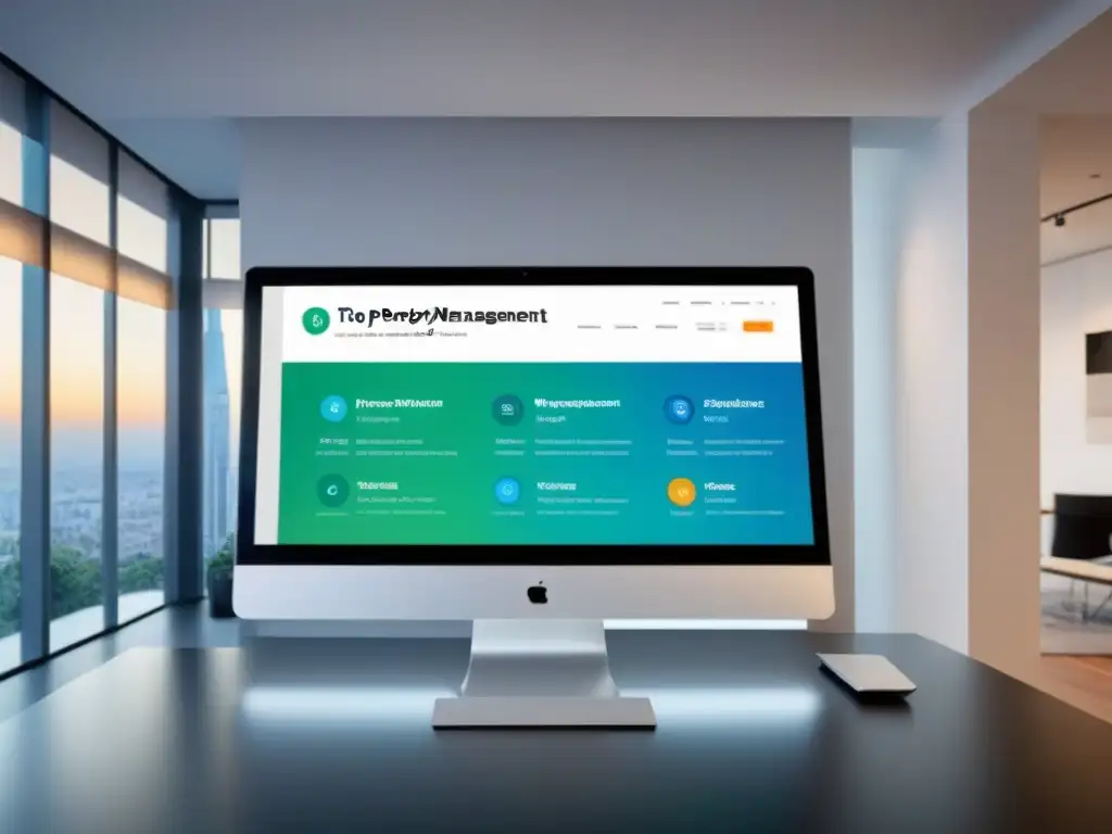Collage de interfaces: Top 5 software de gestión inmobiliaria Collage moderno de los Mejores software gestión propiedades inmobiliarias en pantallas detalladas y profesionales