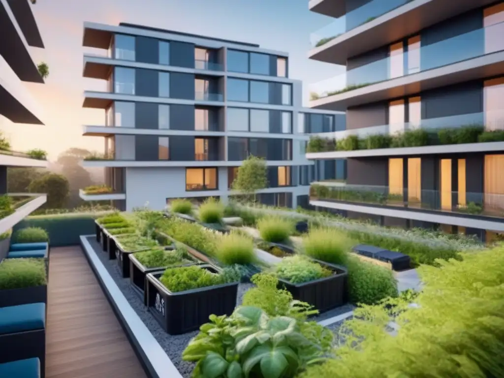 Complejo ecoamigable de lujo en medio de la naturaleza urbana Un complejo de apartamentos ecológico de lujo con diseño vanguardista rodeado de vegetación exuberante y paneles solares en los techos