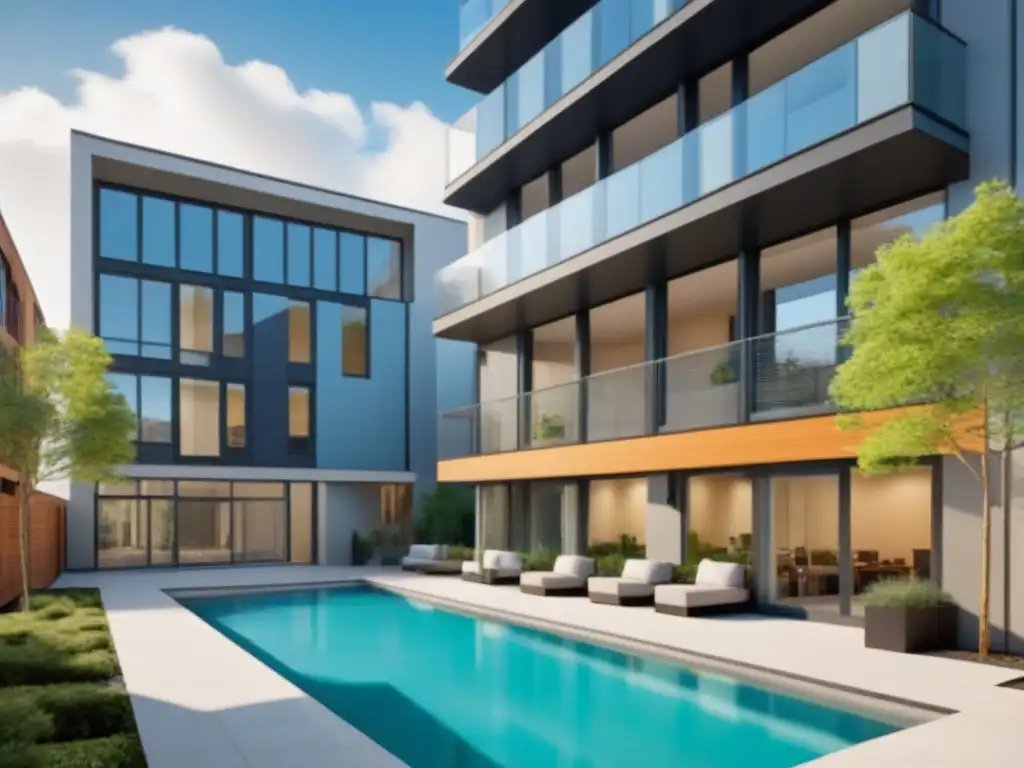 Un complejo de apartamentos moderno para estudiantes, con espacios vibrantes y áreas comunes, ideal para invertir en apartamentos para estudiantes