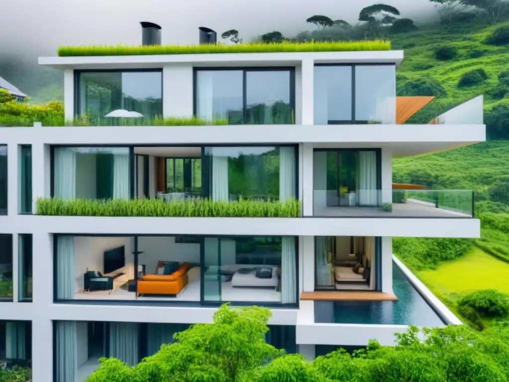 Complejo de apartamentos modernos y sostenibles en medio de la naturaleza Complejo de apartamentos moderno y lujoso, con certificaciones ambientales en el mercado inmobiliario, diseño sostenible y elementos ecofriendly