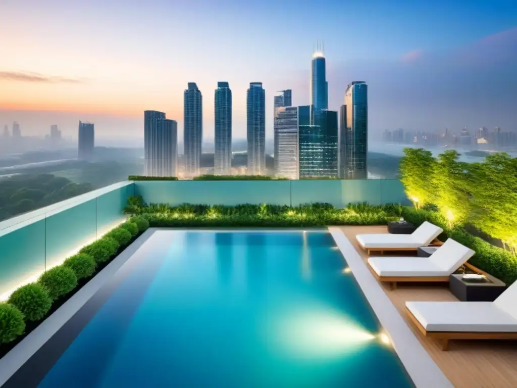 Complejo de apartamentos de lujo y naturaleza en la ciudad Complejo de apartamentos moderno y lujoso con diseño arquitectónico elegante y exuberante paisajismo, mostrando la mezcla perfecta de sofisticación y naturaleza en un entorno urbano bullicioso