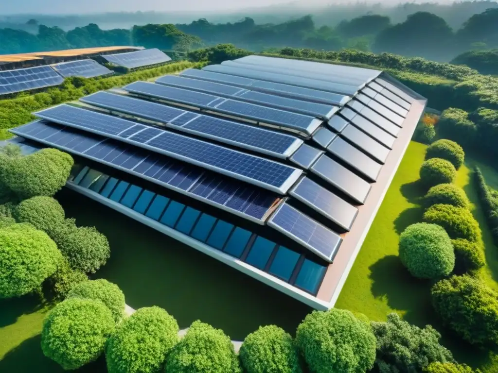 Edificio sustentable: armonía entre naturaleza y diseño innovador Un complejo arquitectónico sostenible que integra naturaleza y diseño moderno