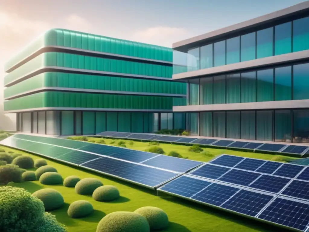 Complejo arquitectónico verde futurista: diseño sostenible en 8k Complejo arquitectónico verde futurista con diseño sostenible