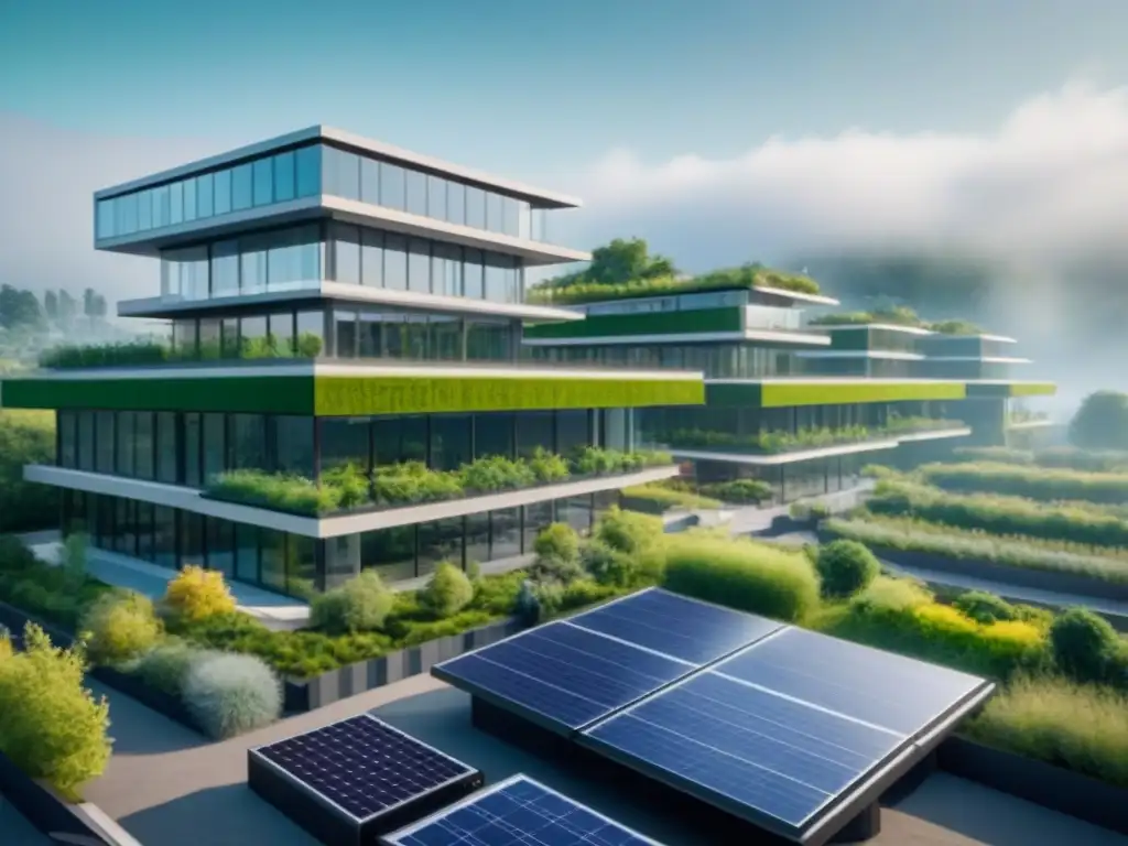 Edificio verde moderno: innovación sostenible en armonía natural Complejo de edificios modernos verdes con Certificación construcción verde paso a paso