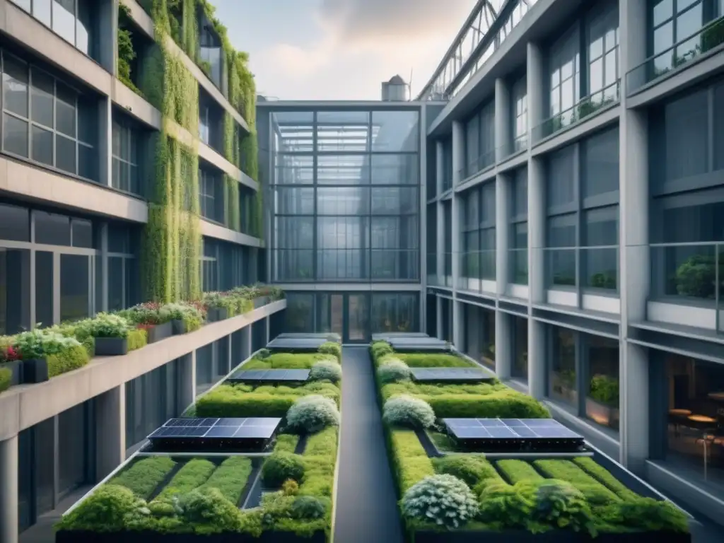 Complejo industrial del futuro: tecnología y naturaleza en armonía Un complejo industrial futurista y verde, símbolo de conservación patrimonial y estrategias de inversión