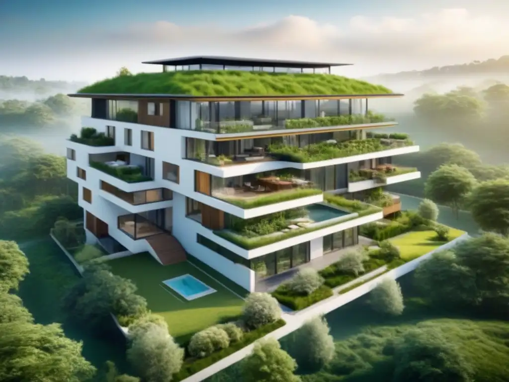 Residencial ecológico innovador en entorno natural Un complejo residencial moderno y ecológico integrado en un paisaje verde
