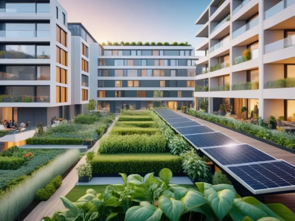 Complejo ecoamigable con áreas verdes y diversidad urbana Un complejo residencial moderno y sostenible con propiedades certificadas verdes en el mercado inmobiliario, integrando naturaleza y comunidad