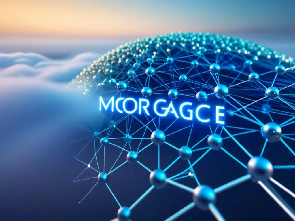 Visualización detallada de red MBS: Finanzas Futuristas Un complejo y sofisticado análisis de bonos respaldados por hipotecas en una red digital ultramoderna