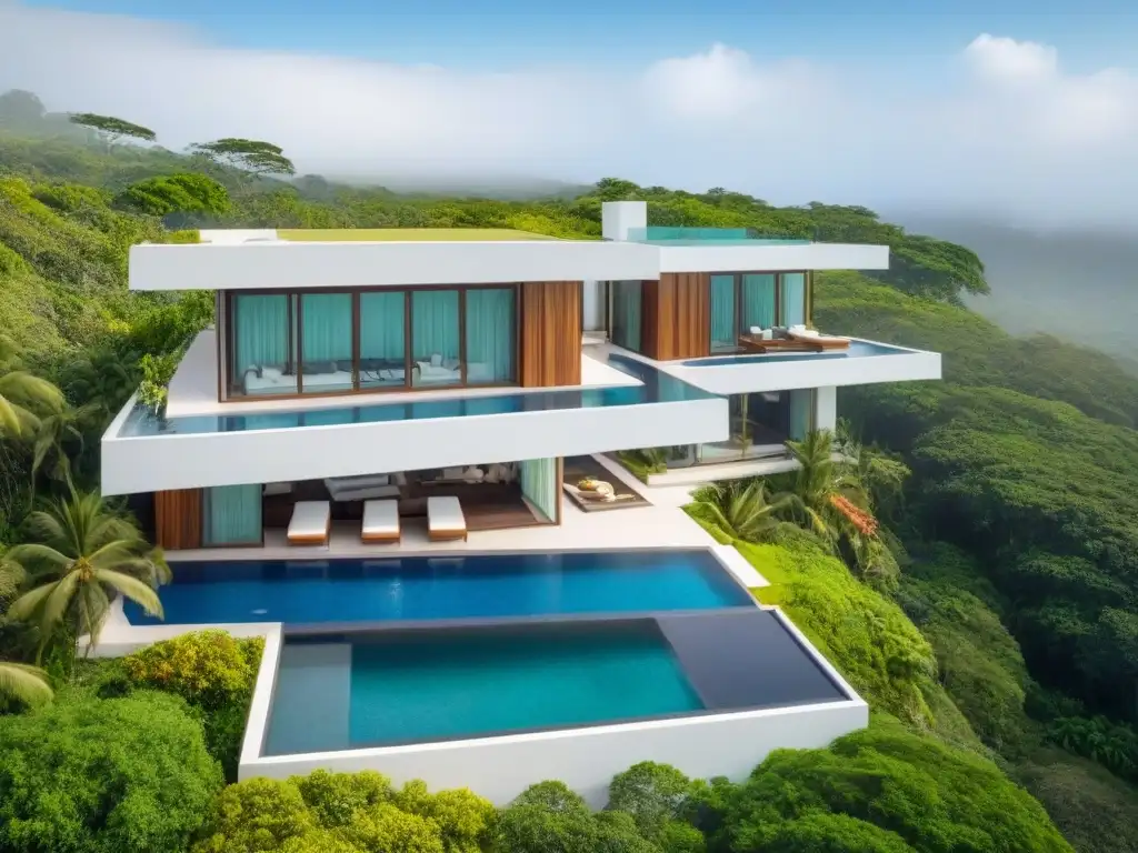 Villa de lujo en paisaje tropical: piscina infinita y diseño contemporáneo Compra de inmuebles en México: lujosa villa moderna con piscina infinita y diseño contemporáneo en exuberante paisaje tropical mexicano