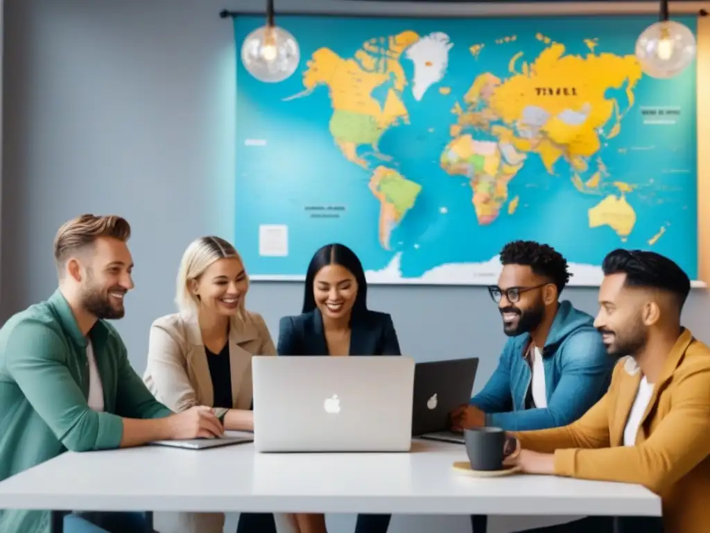 Comunidad de nómadas digitales en espacio colaborativo Comunidad coliving nómadas digitales trabajando juntos en un espacio vibrante y colaborativo