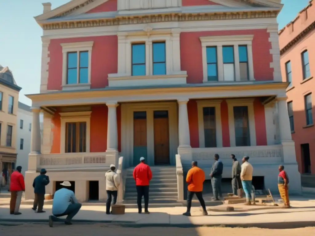 Restauración comunitaria de edificio histórico Comunidad unida restaurando edificio histórico en día soleado