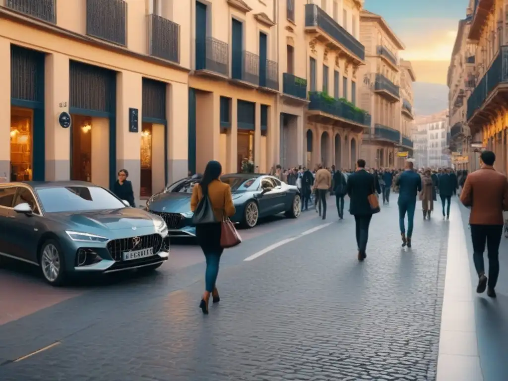 Contrastes urbanos en España: tradición y modernidad en una ciudad vibrante Consecuencias de la gentrificación en ciudades españolas: Mezcla de arquitectura tradicional y moderna en bulliciosa calle