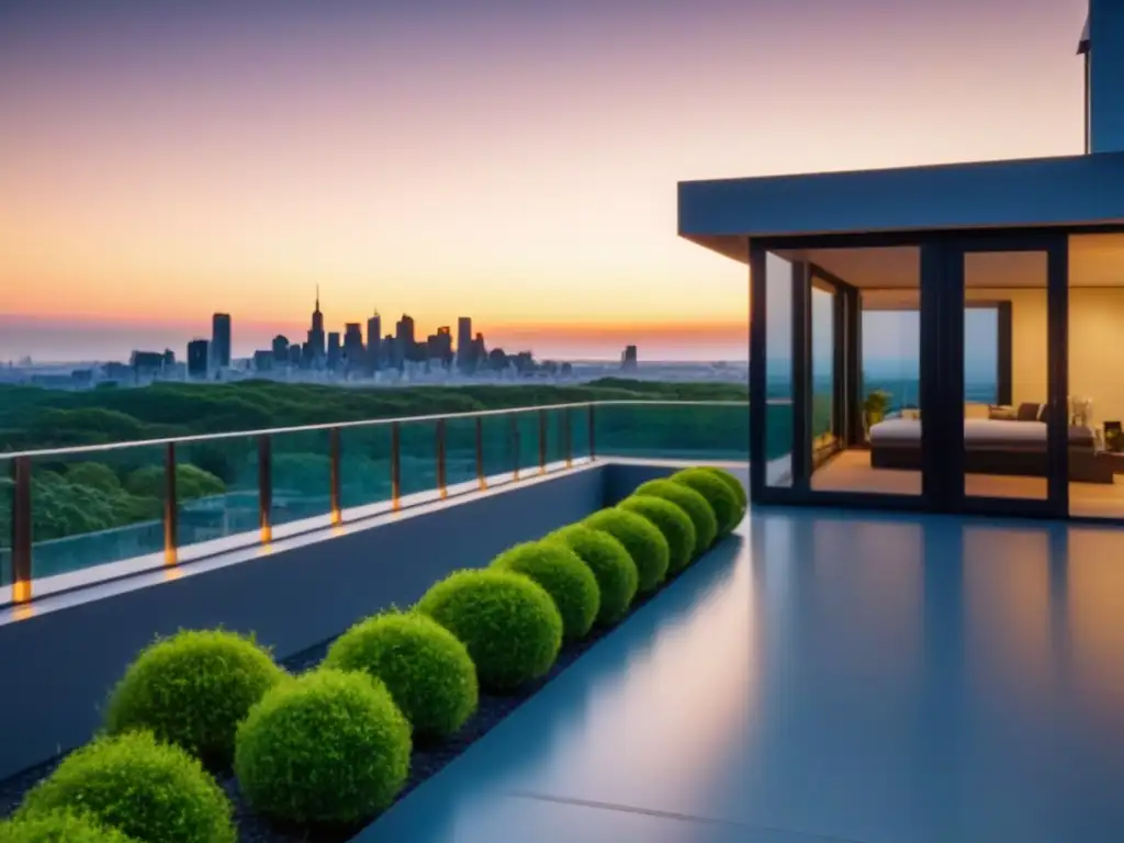 Edificio de apartamentos moderno con atardecer en la azotea Consejos para optimización de ingresos al alquilar edificio moderno con terraza y atardecer en la ciudad