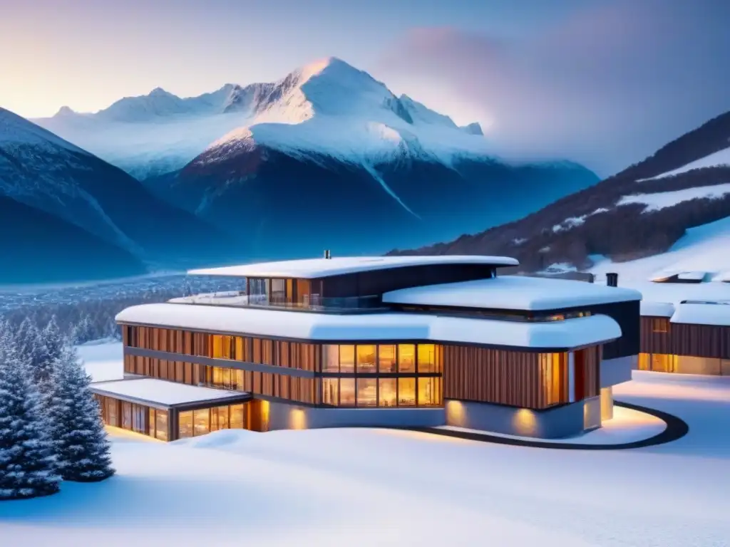 Edificio sostenible en paisaje nevado: diseño energético e innovador Construcción en climas fríos sustentable: Edificio moderno en paisaje nevado integrado con la naturaleza invernal