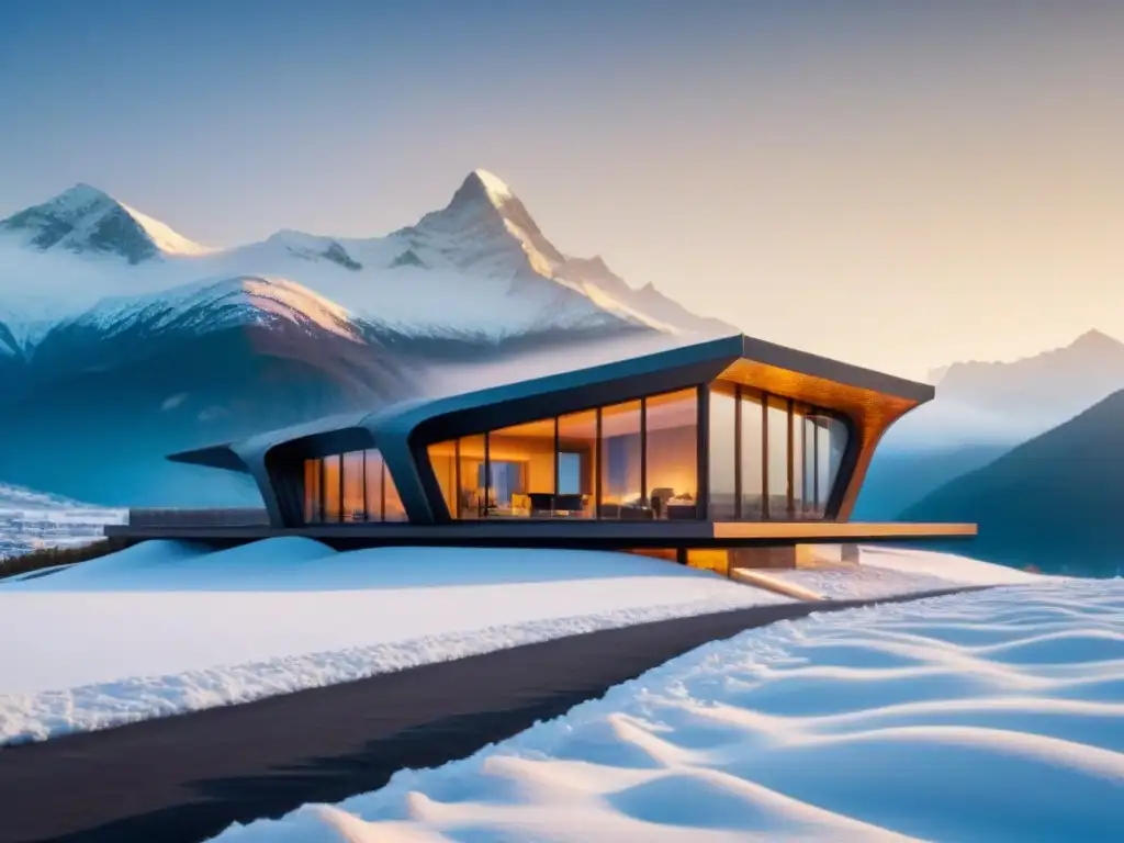 Edificio ecológico futurista en paisaje nevado: diseño sostenible y moderno Construcción en climas fríos sustentable: Edificio futurista ecológico en paisaje nevado