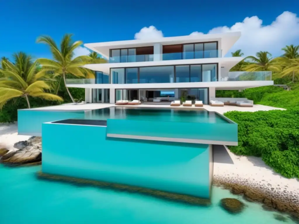 Villa de lujo frente al mar caribeño con piscina infinita privada Villa contemporánea de lujo frente al mar Caribe con piscina infinity privada y diseño elegante