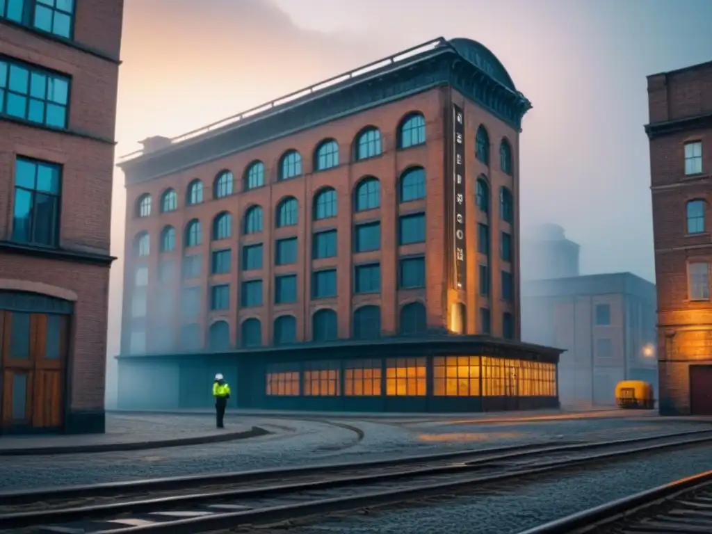 Contraste entre edificios: evolución urbana desde la industrialización Contraste entre arquitectura industrial en desuso y moderna en una ciudad bulliciosa