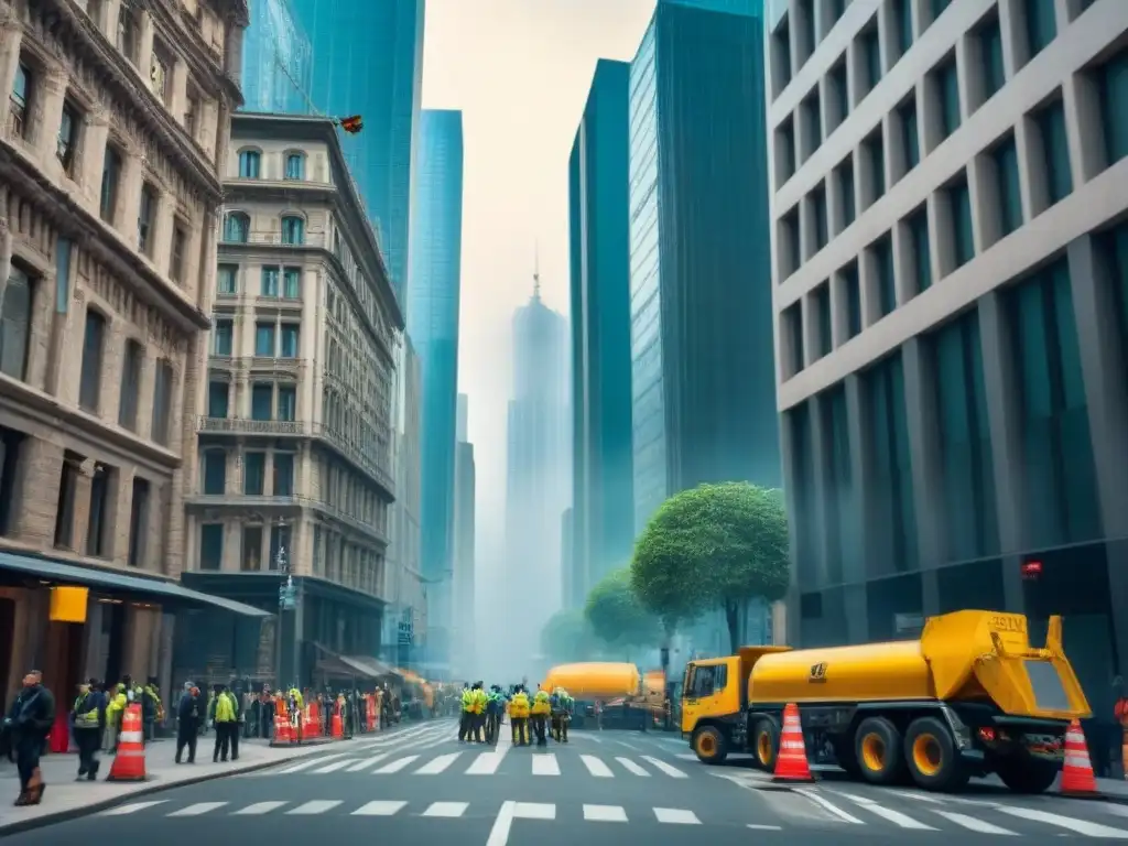 Renovación urbana vs Contraste entre renovación y desarrollo urbano: antiguos edificios en renovación frente a modernos rascacielos y espacios verdes