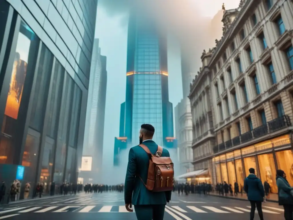 Contraste arquitectónico: pasado y futuro en la ciudad Contraste entre rascacielos moderno y edificio histórico: importancia edificios emblemáticos identidad cultural