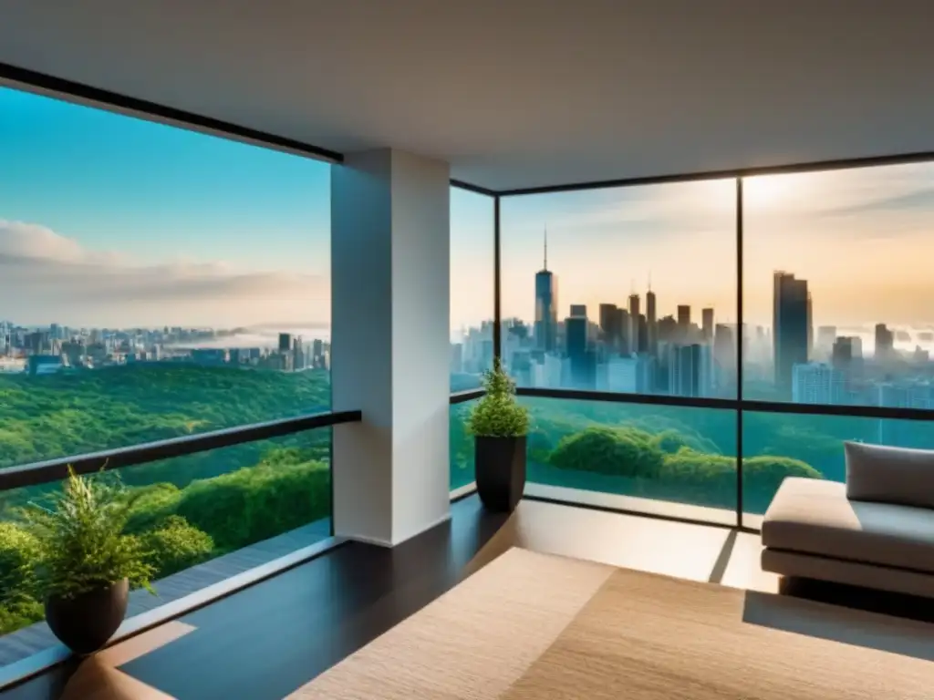 Espectacular edificio de apartamentos con vista panorámica en la ciudad Contratos arras inmobiliarios seguridad: Edificio moderno con vistas impresionantes de la ciudad y diseño elegante rodeado de vegetación