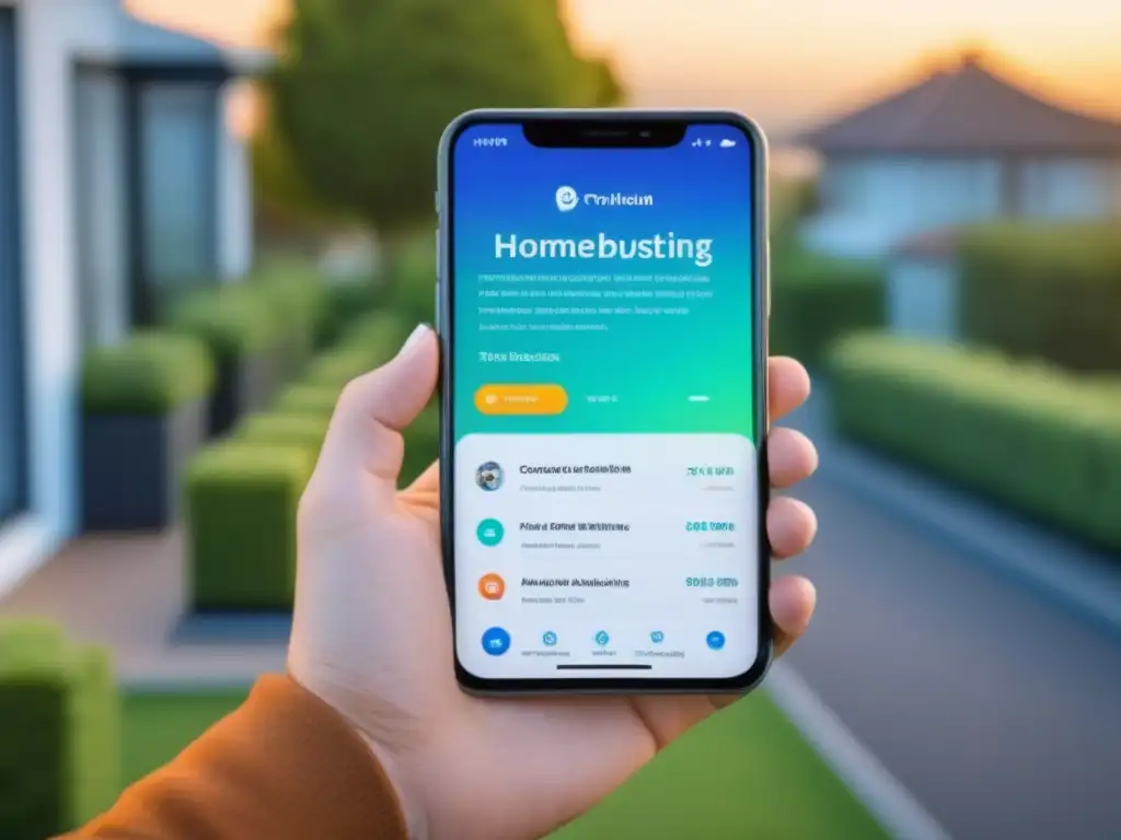 Interfaz de chatbot futurista para agentes inmobiliarios virtuales Una conversación futurista entre un chatbot inmobiliario y un comprador de vivienda, mejora experiencia cliente chatbots inmobiliarios